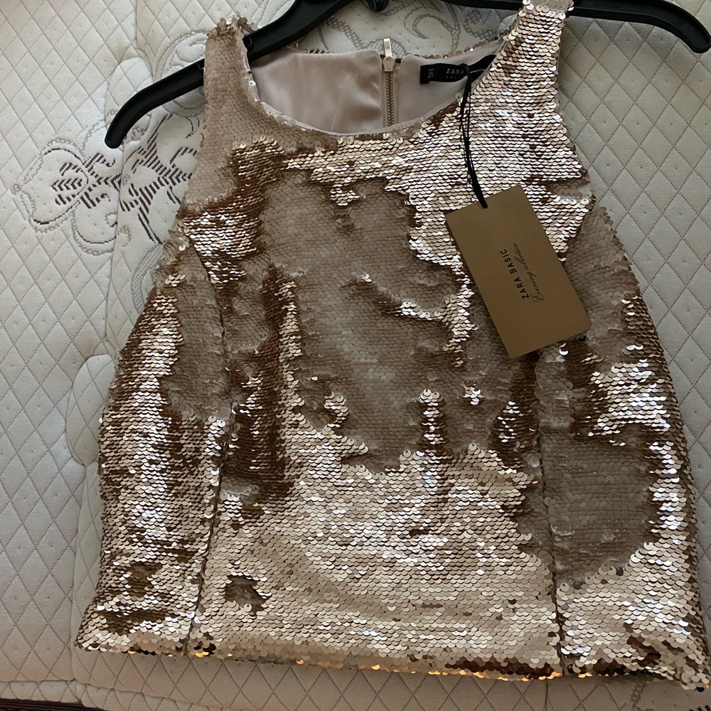 NWT Zara Light Gold Sequin Racerback Top